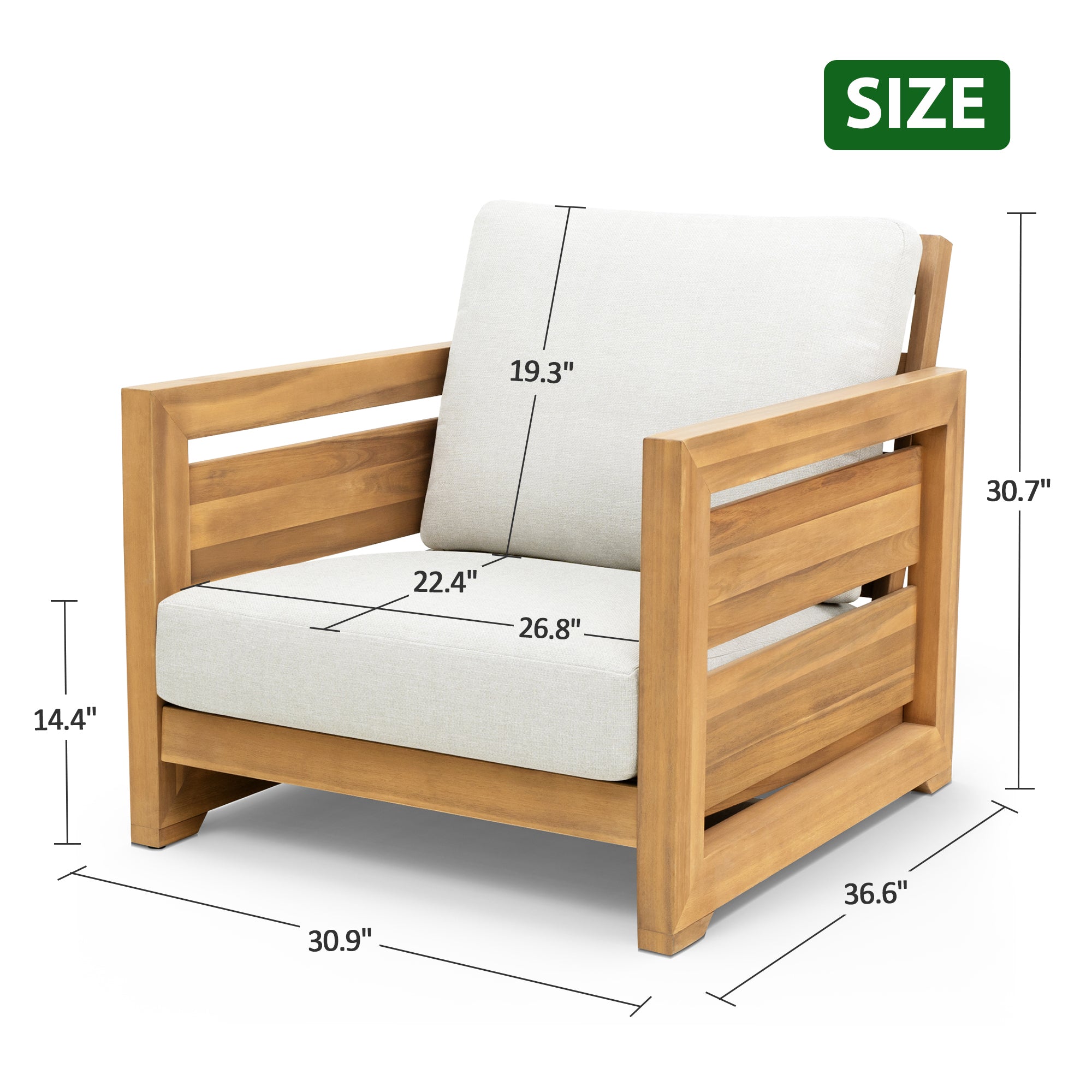 Patio Chair, Outdoor Furniture with Acacia Wood Frame, Olefin Fabric, and Removable Cushions for Backyard, Deck, Indoor OF124