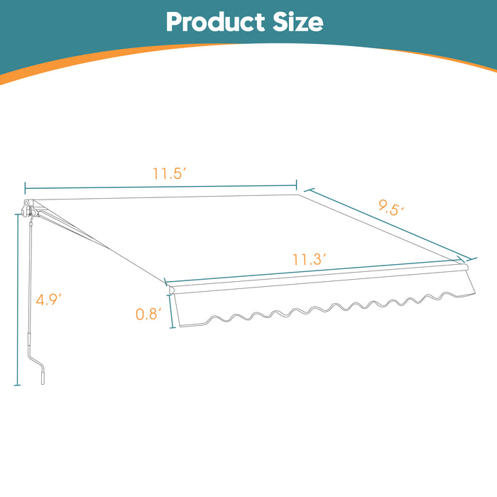 MCombo 13x8 10x8 12x10 FT Manual Retractable Patio Window Awning Commercial Grade - Quality 100% 280G Polyester Sunshade Shelter Outdoor Canopy Aluminum Frame