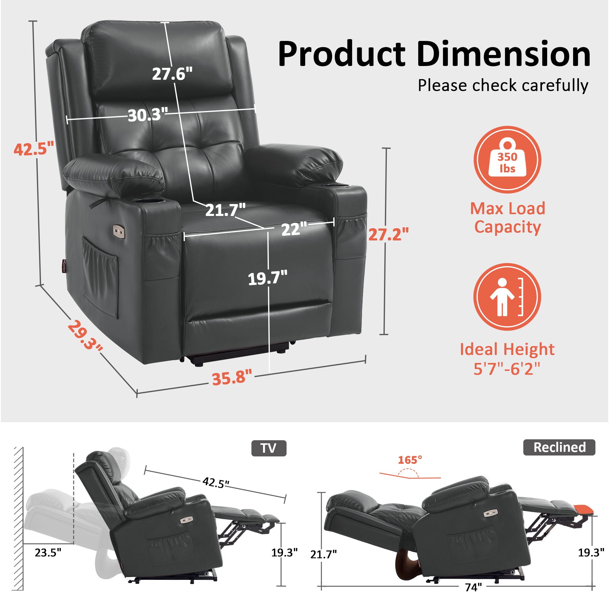 Power Lift Recliner Chair for Elderly, Triple Motor, Massage and Heat, Faux Leather 7661|7662