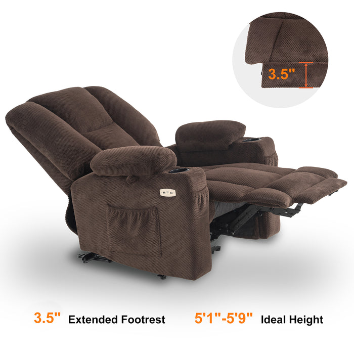 Mcombo Electric Power Recliner Chair with Massage & Heat, Extended Footrest, USB Ports, 2 Side Pockets, Cup Holders, Plush Fabric 8015