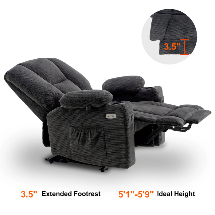 Mcombo Electric Power Recliner Chair with Massage & Heat, Extended Footrest, USB Ports, 2 Side Pockets, Cup Holders, Plush Fabric 8015