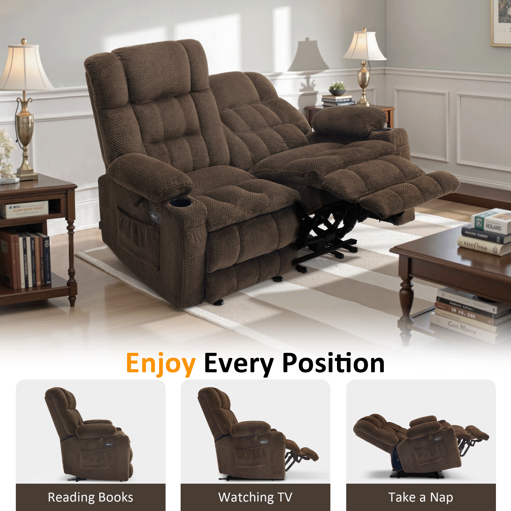 Power Reclining Loveseat with Heat and Massage, Fabric 6314|6316M3