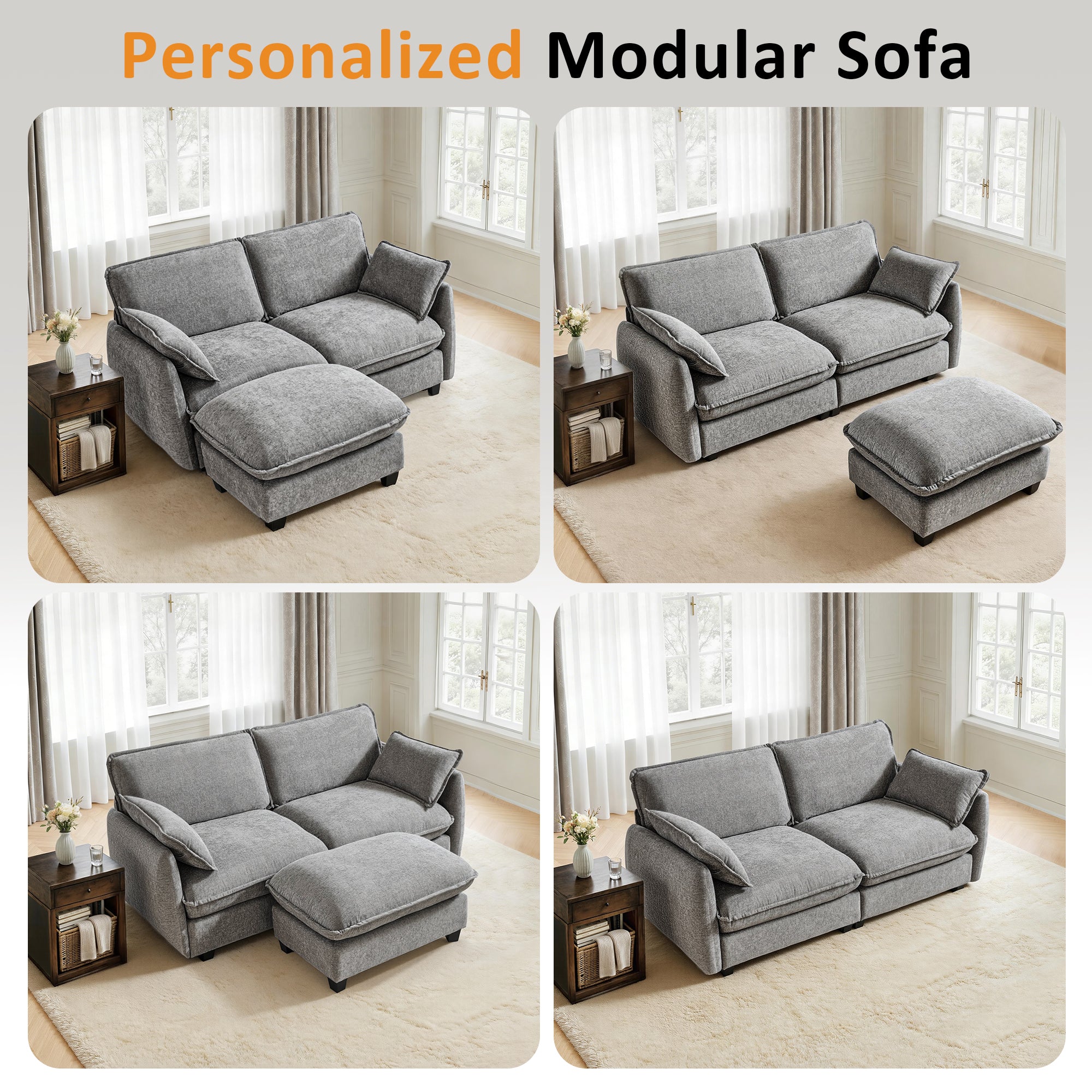 Oversized Cloud Modular Sectional Sofa, FSC Certified Sectional Couches with Ottoman for Living Room S0701