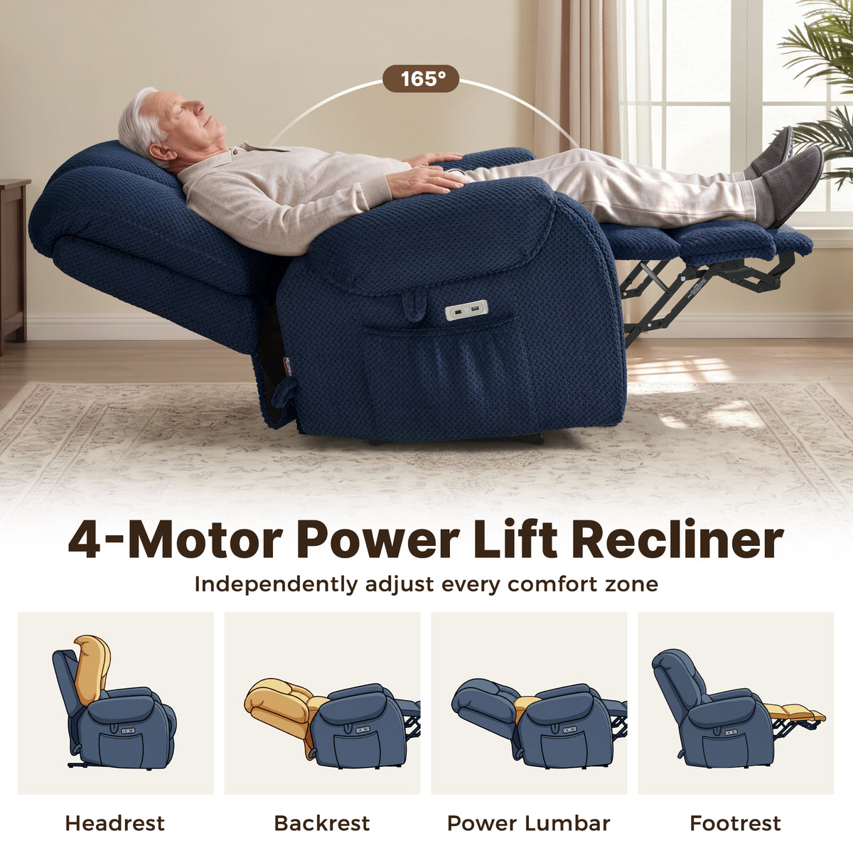 4-Motor Power Lift Recliner with Power Lumbar & Headrest R7558