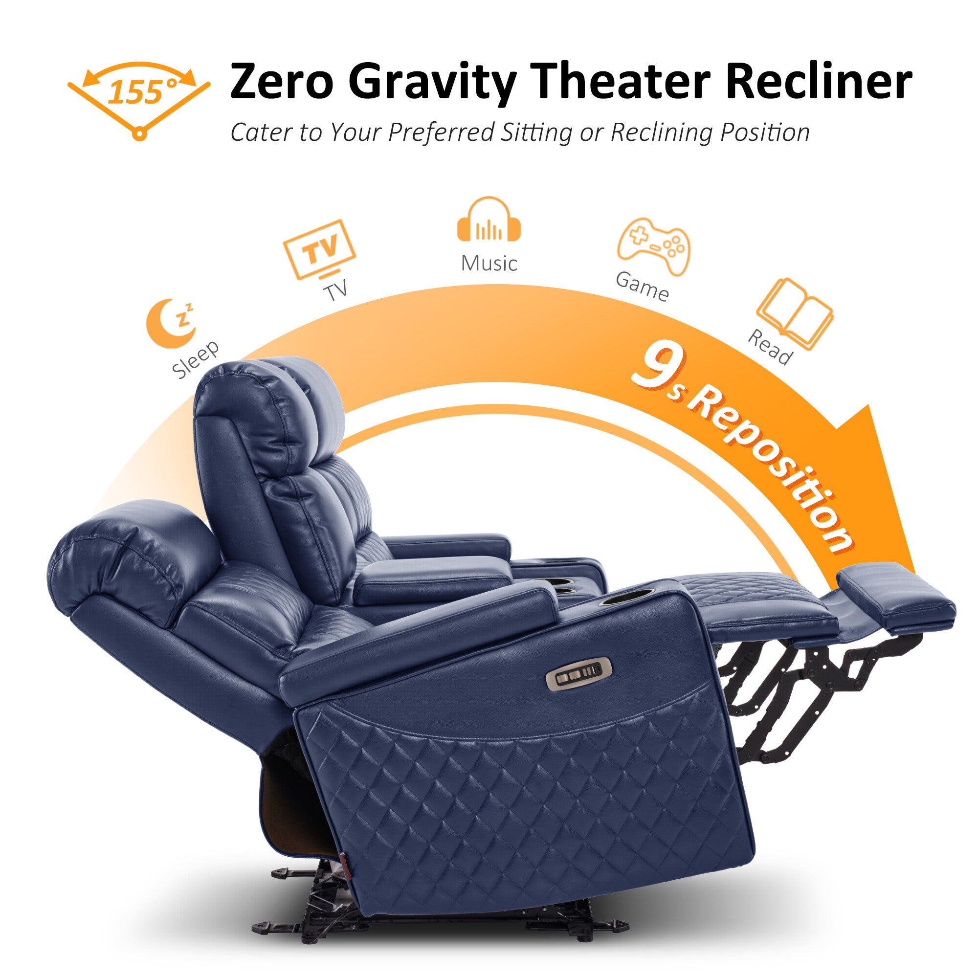 Power Reclining Loveseat with Console, Home Theater Seating, Faux leather HTS480