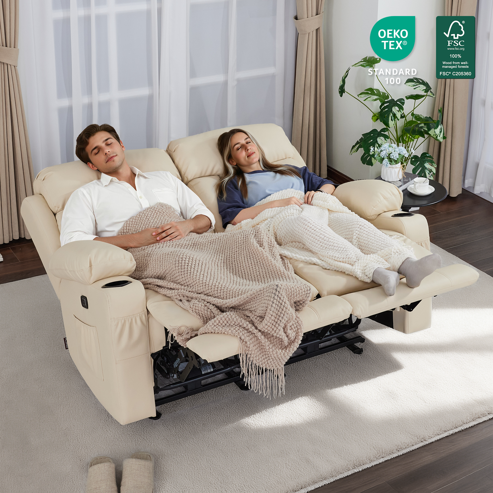 61 in Power Reclining Loveseat with Heat and Massage 6075