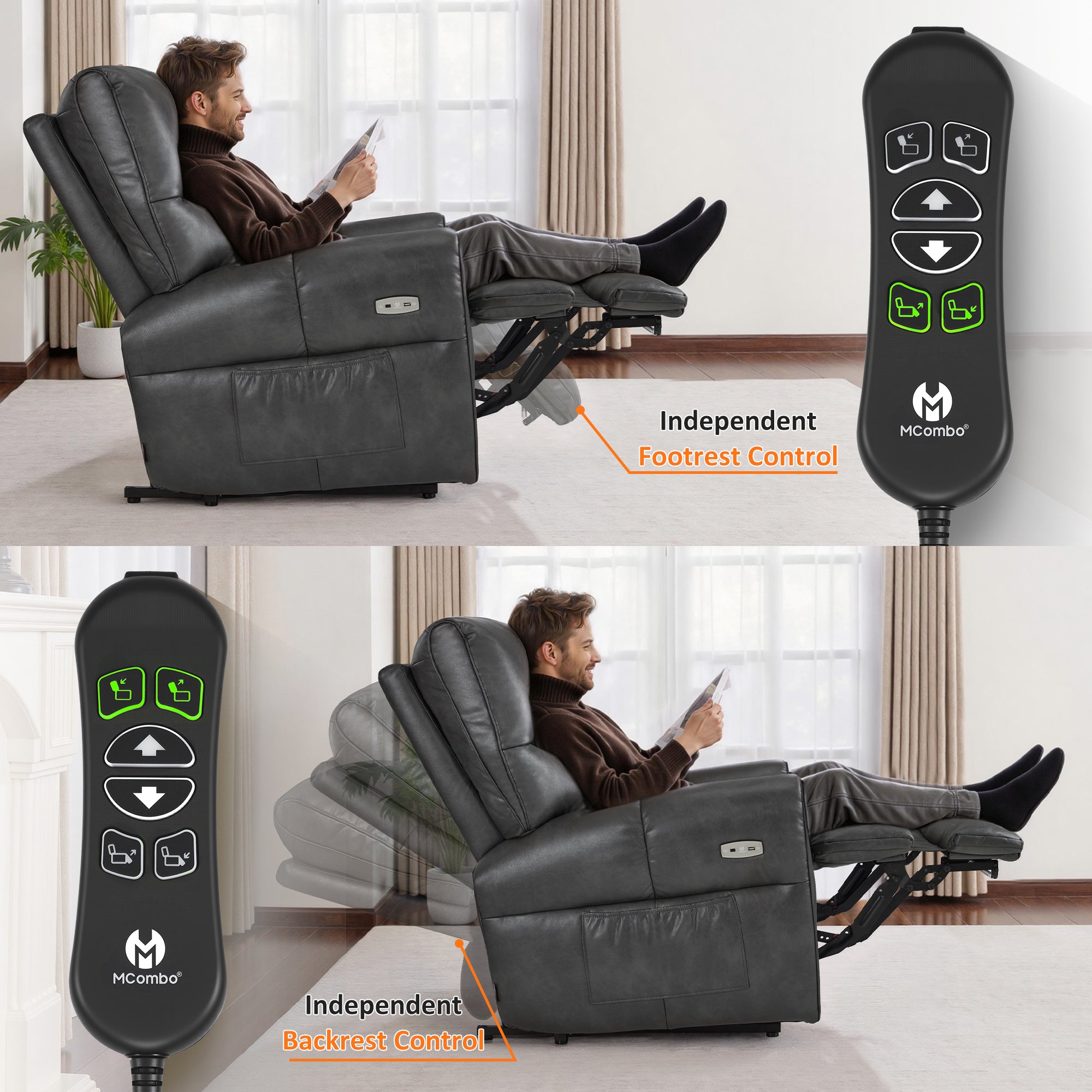 Large Dual Motor Power Recliner Chair with Heat and Vibration, 6199