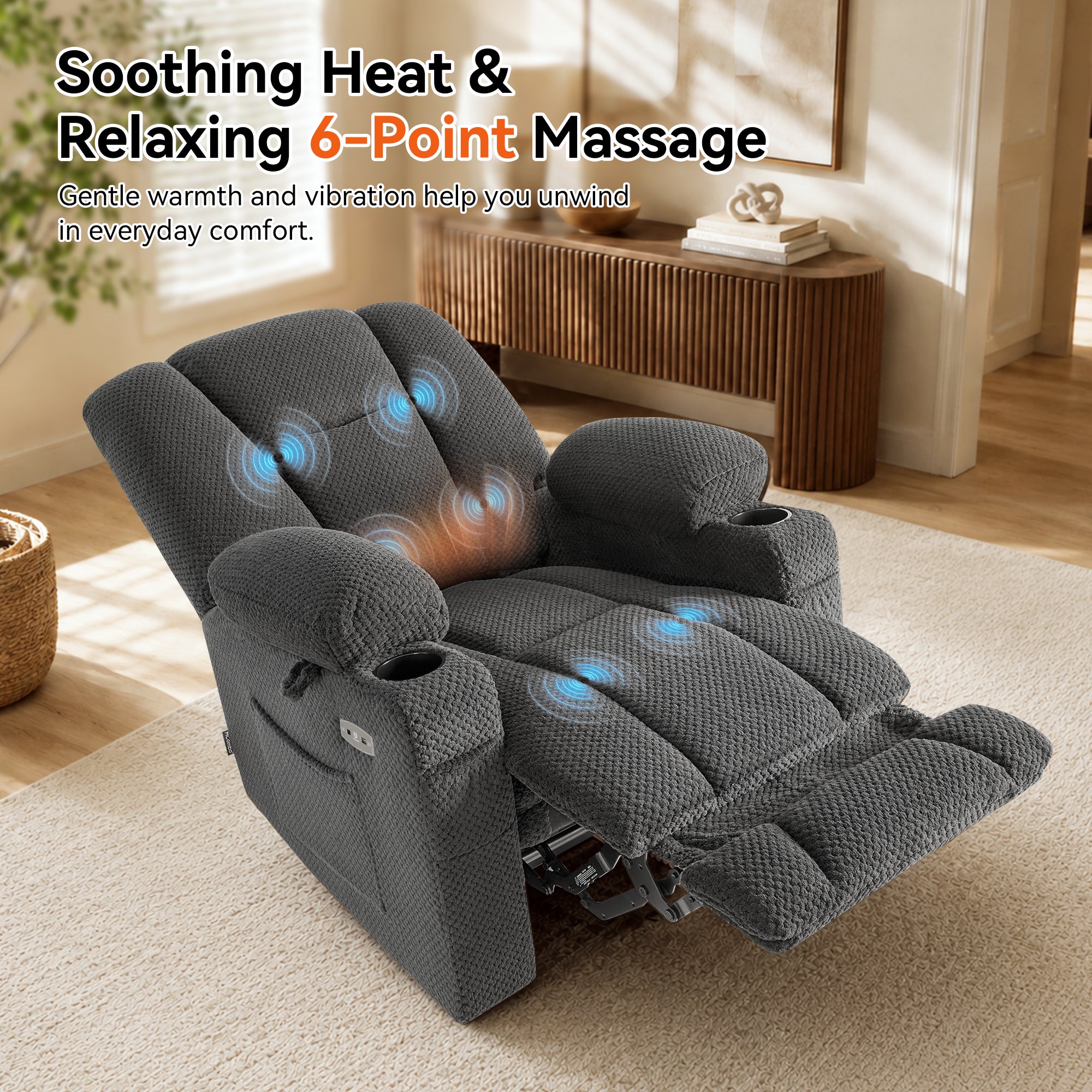 Power Recliner Chair with Massage and Heat, Fabric 8015|8017