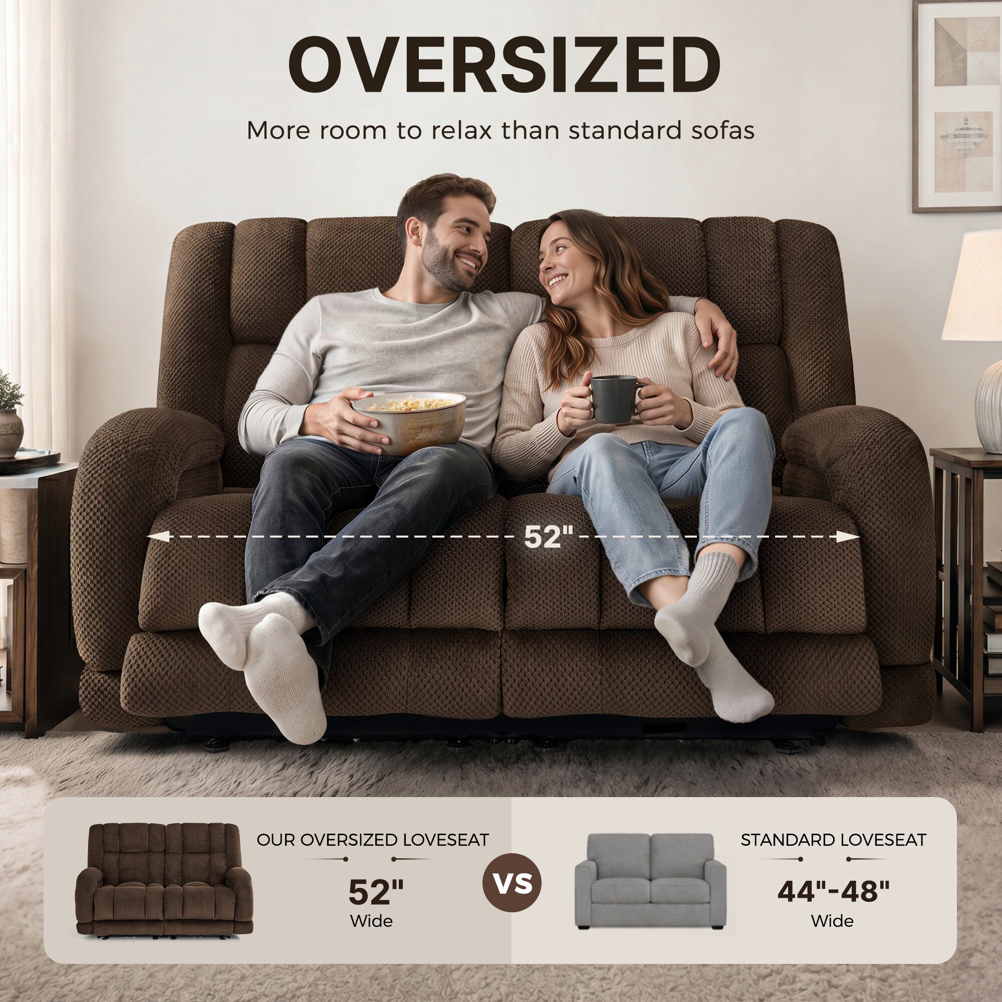 Power Reclining Loveseat with Heat and Massage, Fabric 6855