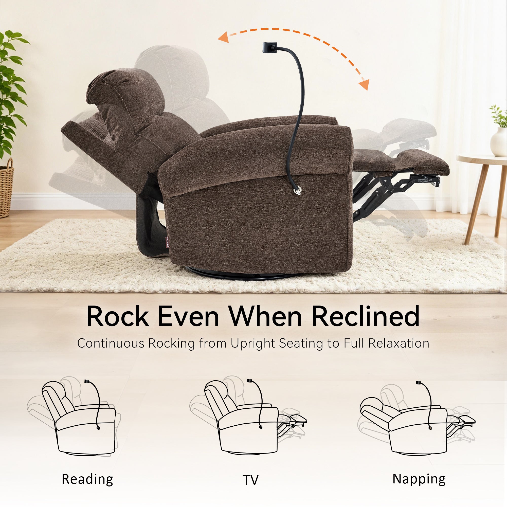 Triple Motor Power Swivel Rocker Recliner with Adjustable Headrest & Extended Footrest, Fabric PR638