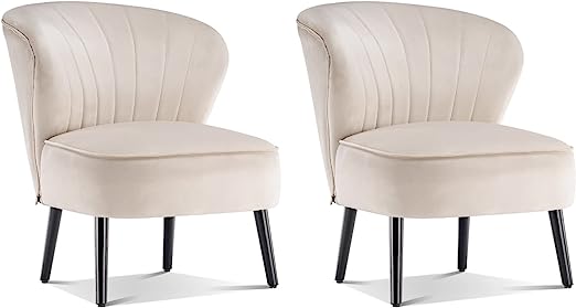 Mcombo Modern Accent Chair, Velvet Tufted Wingback Club Chairs, Leisure Upholstered Side Chair with Wood Legs, Comfy Shell Chair Vanity Chair for Living Room Bedroom Reception 4720