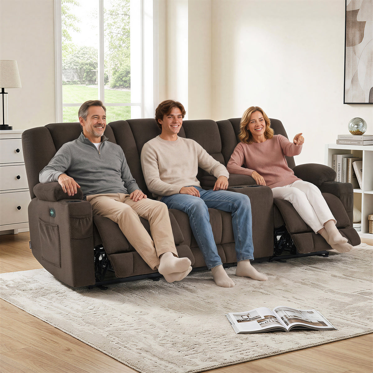 92 in 3 Seater Reclining Sofa with Storage Console 6034M4