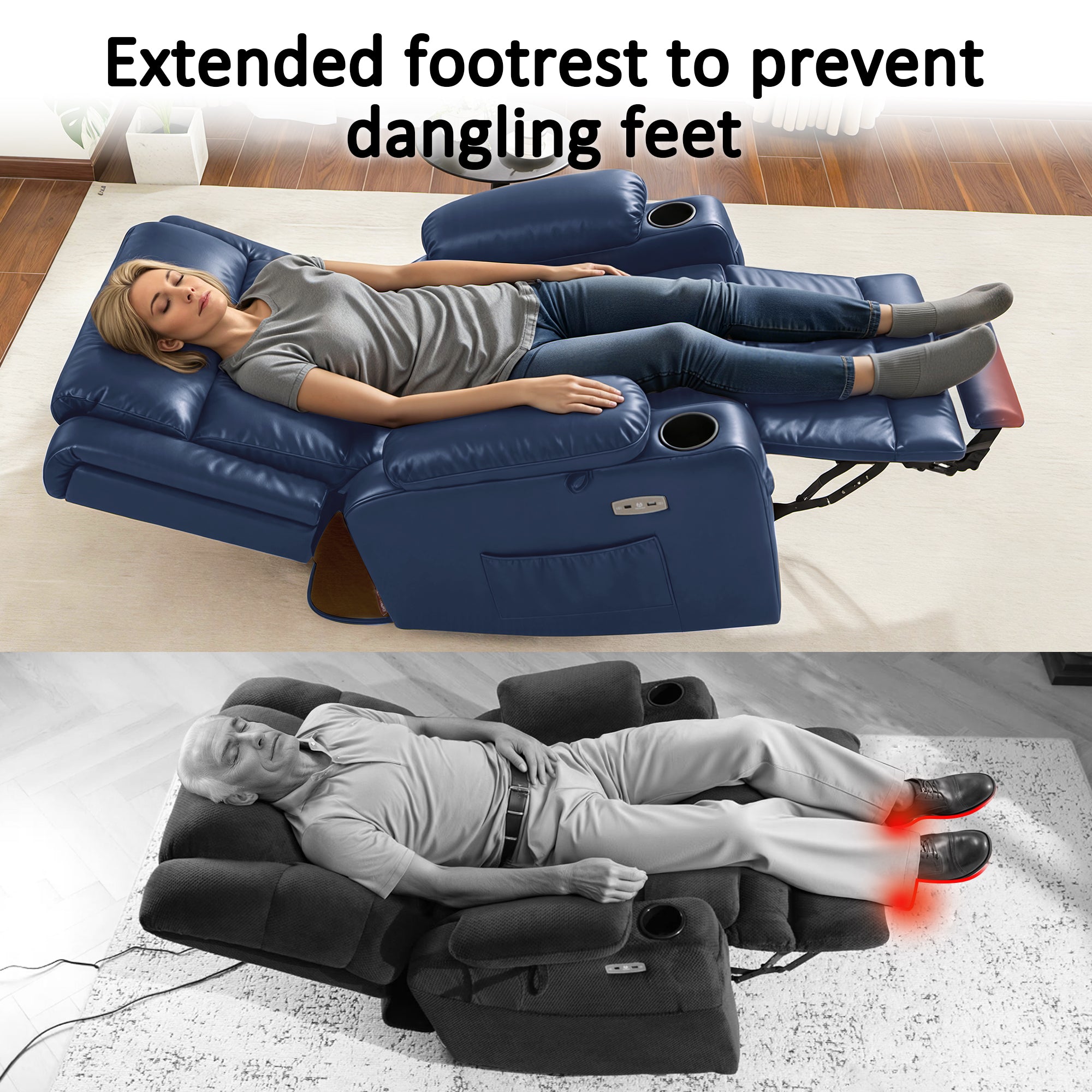 Power Lift Recliner Chair for Elderly, Triple Motor, Massage and Heat, Faux Leather 7661|7662