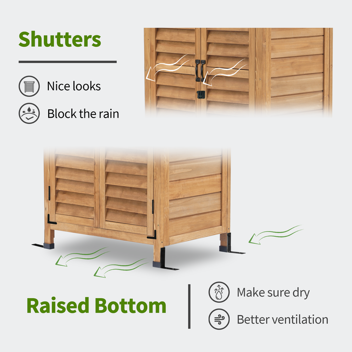 Mcombo Outdoor Wood Storage Cabinet, Small Size Garden Wooden Tool Shed with Double doors, Outside Tools Cabinet for Backyard (24.6”x 18.3”x38.2”) 6059-0985CR