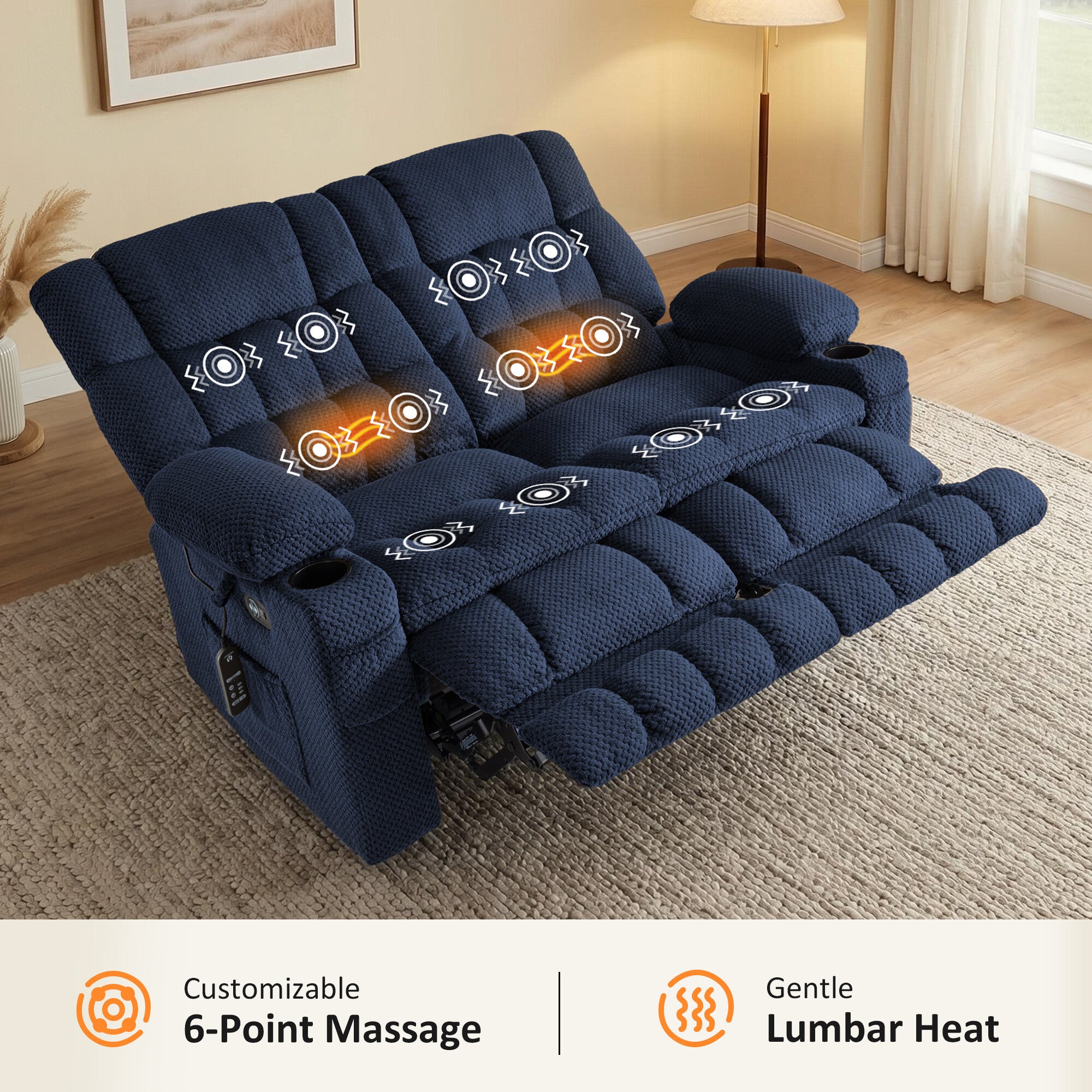Power Reclining Loveseat with Heat and Massage, Fabric 6314|6316M3