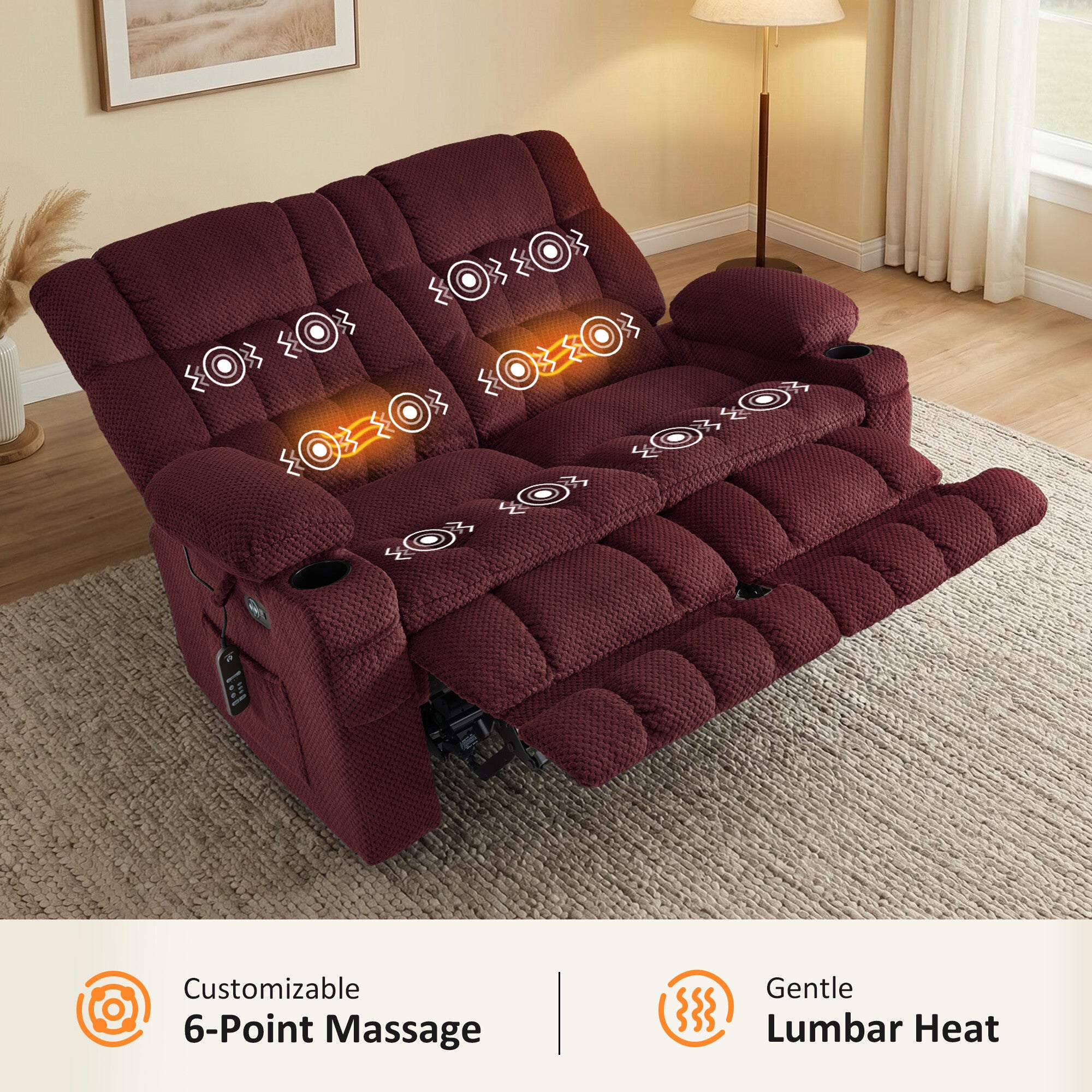Power Reclining Loveseat with Heat and Massage, Fabric 6314|6316M3