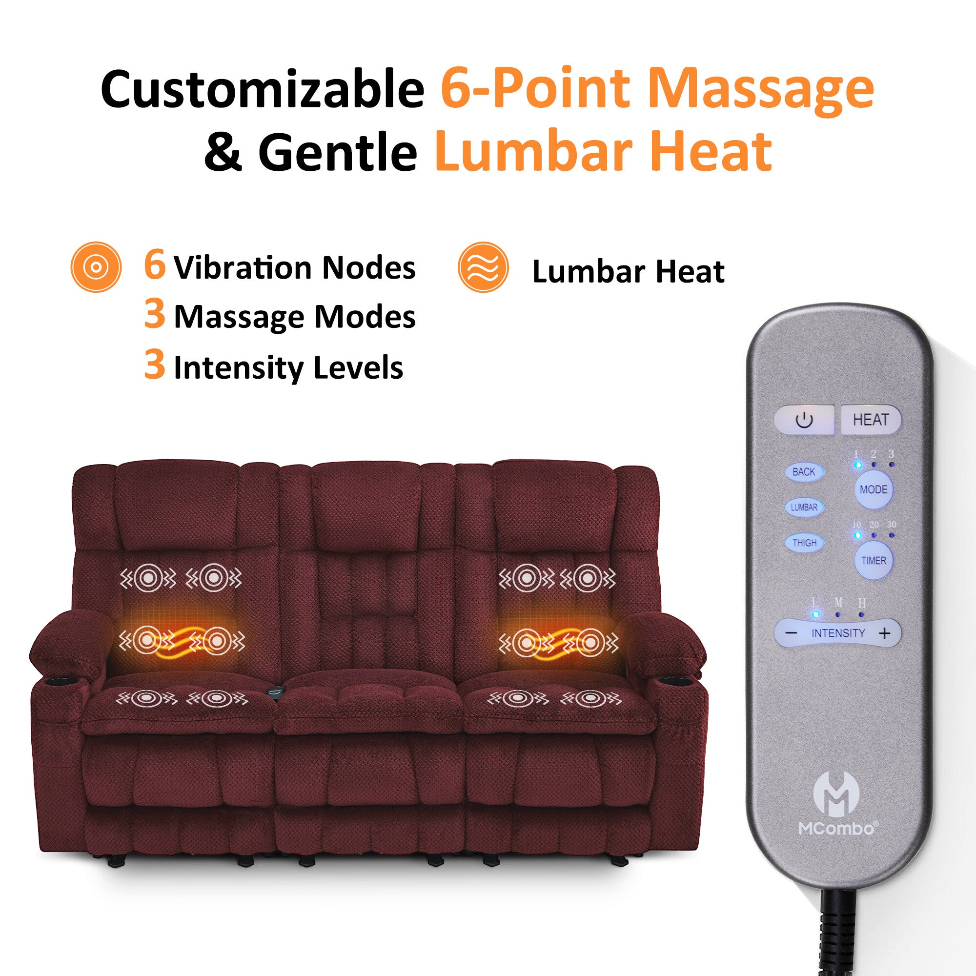 Power Reclining Loveseat with Heat and Massage, Fabric RS6314