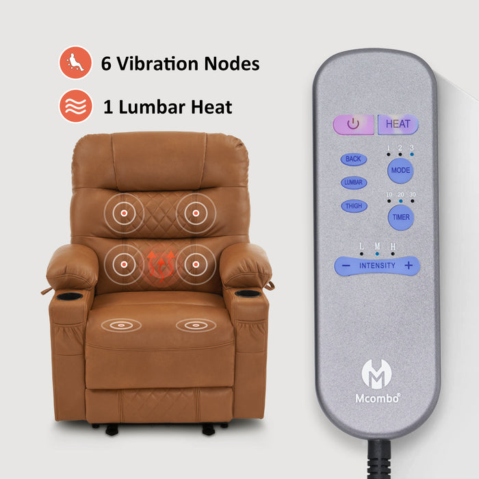 MCombo Power Recliner Chair, Electric Reclining with Heat and Massage for Adult, Cup Holder, USB Port, Extended Footrest, Breathable Leather Electric Reliner Sofa Seat for Living Room, 6160-PR621 (No Lift)