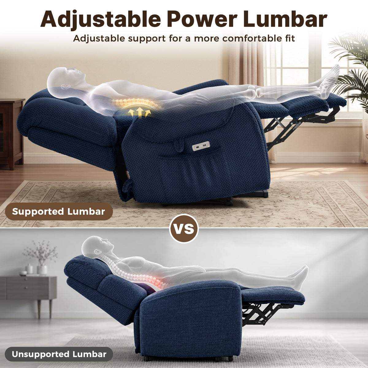 4-Motor Power Lift Recliner with Power Lumbar & Headrest R7558
