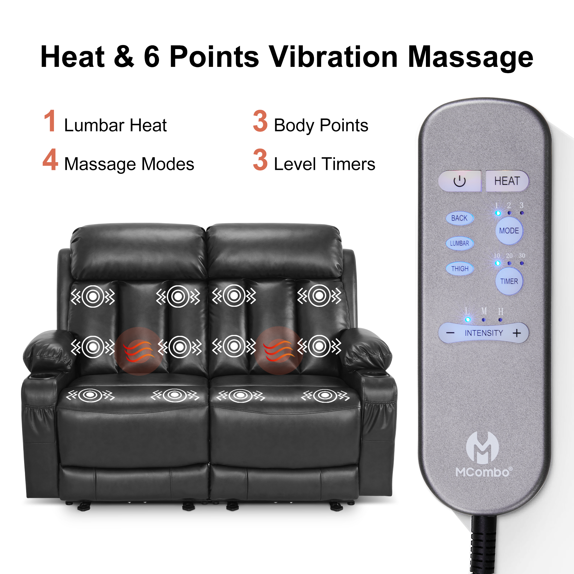 61 in Power Reclining Loveseat with Heat and Massage 6075