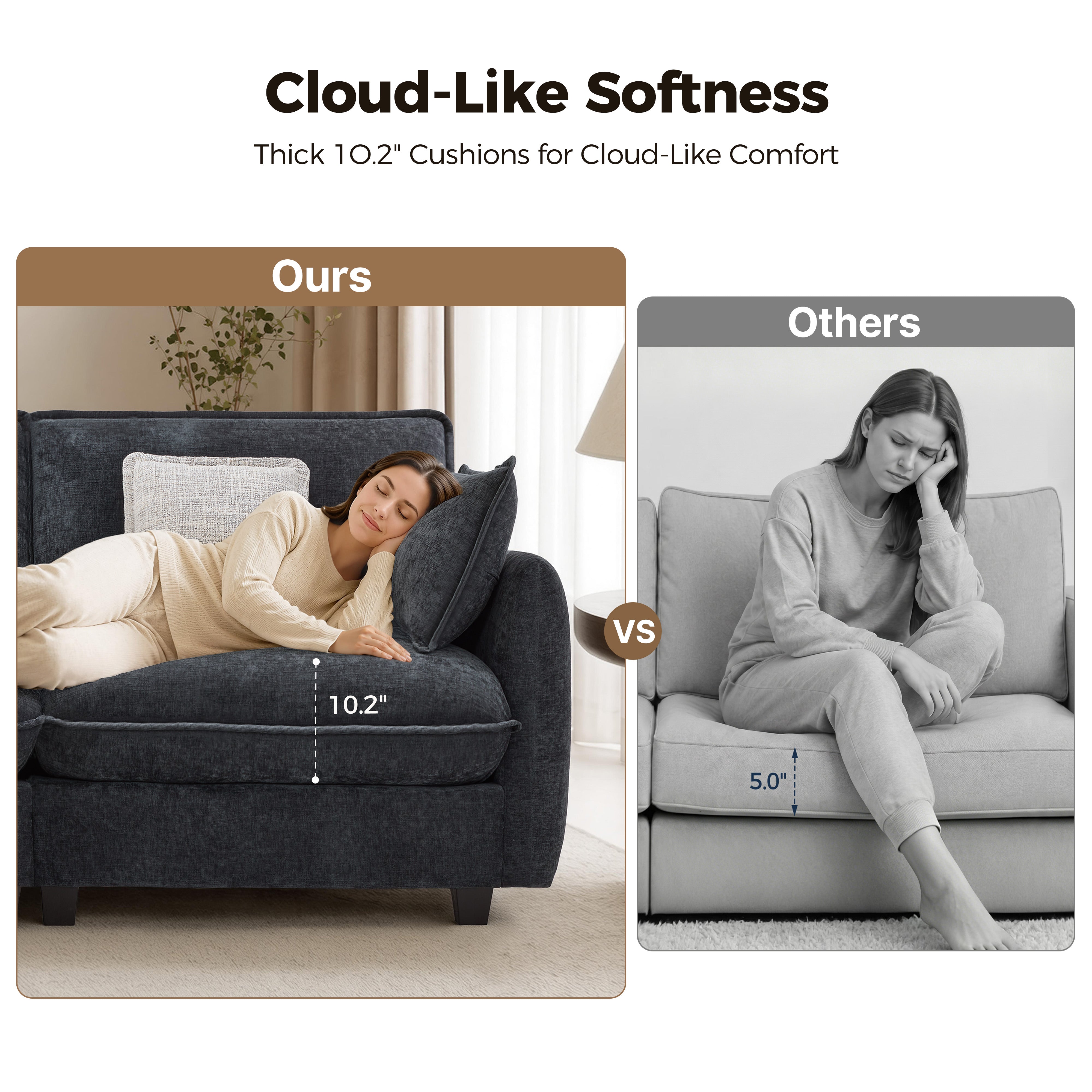 Oversized Cloud Modular Sectional Sofa, FSC Certified Sectional Couches with Ottoman for Living Room S0701