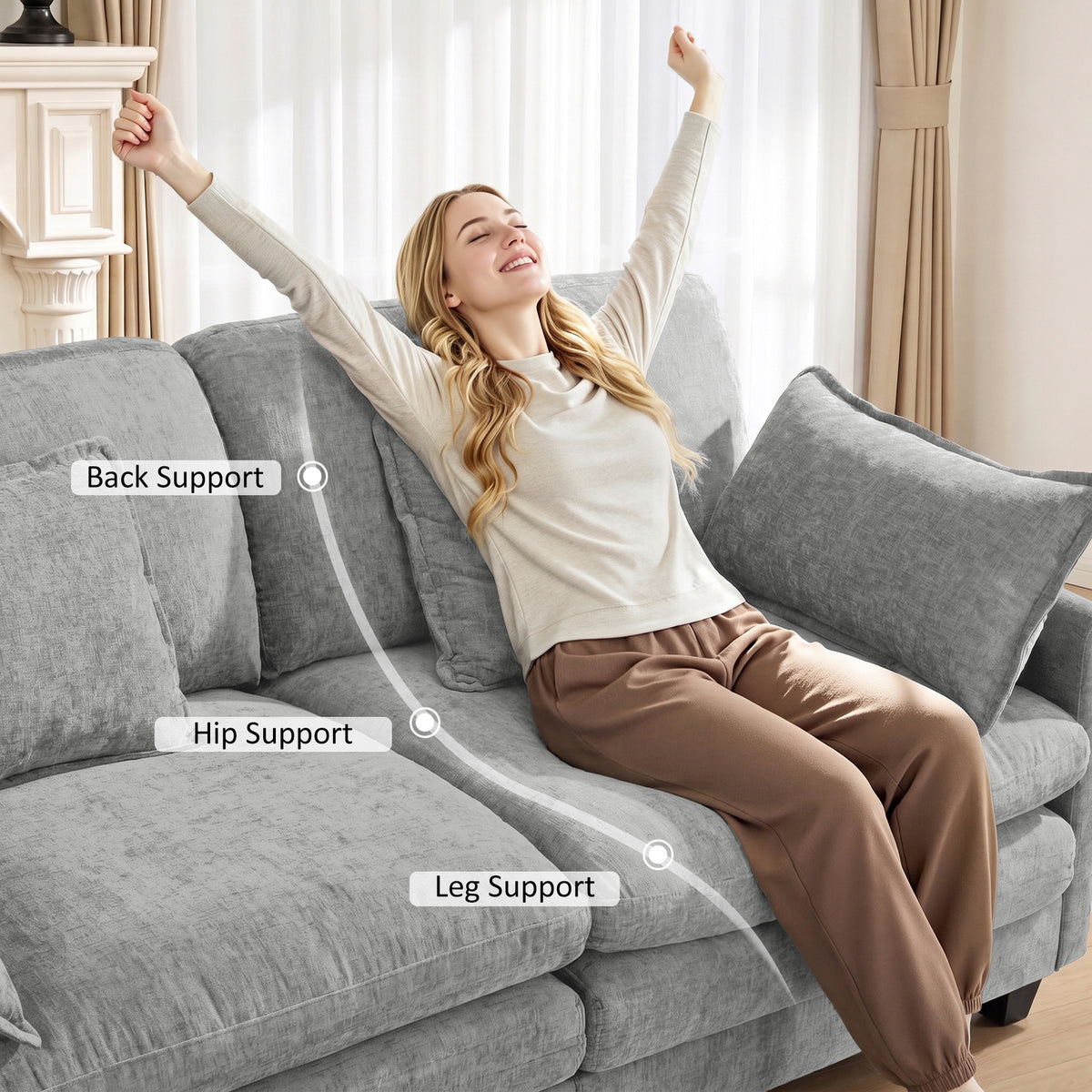 Loveseat Sofa Couch with Chaise Ottoman, L-Shaped Modular Sectional Sofa, SF068