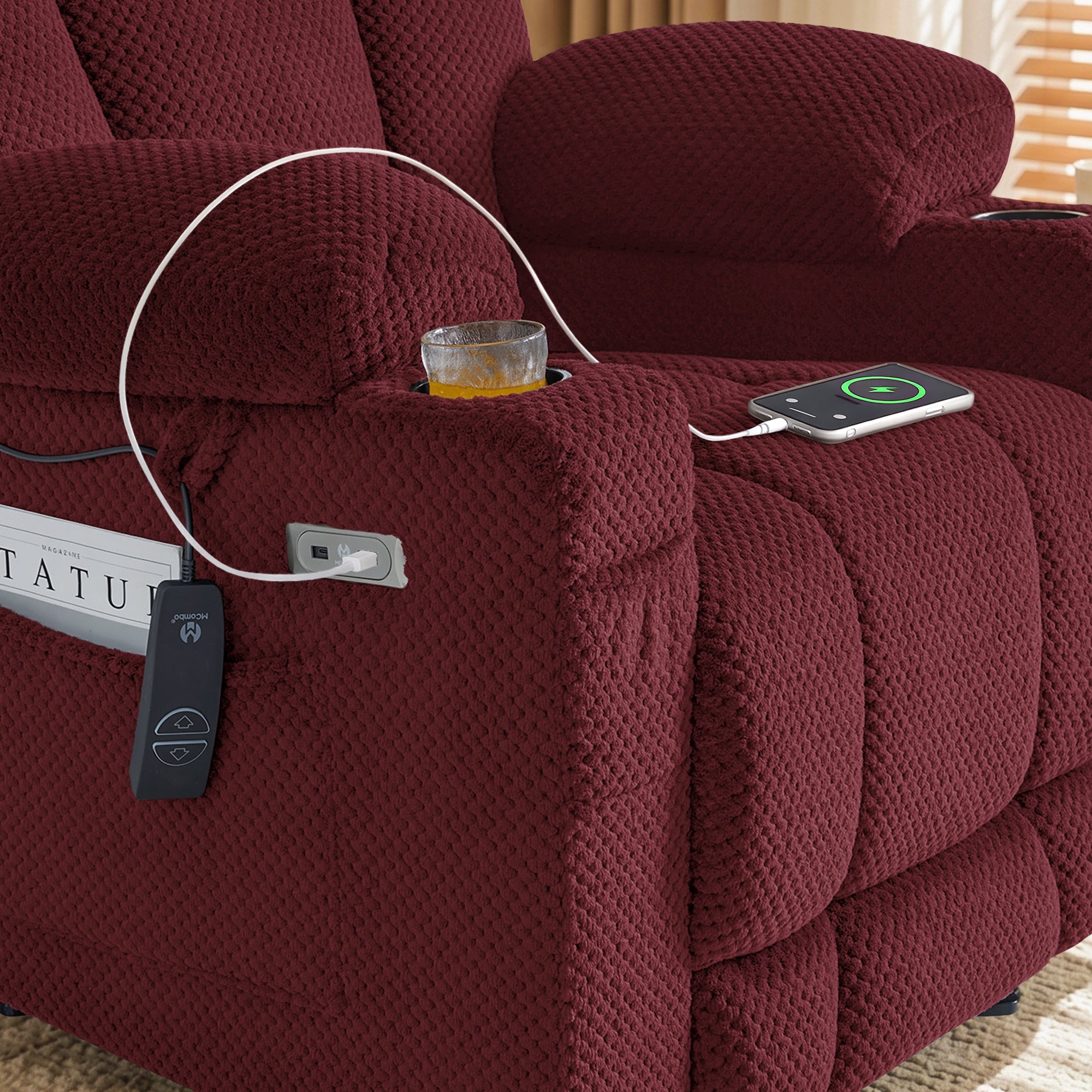 Power Recliner Chair with Massage and Heat, Fabric 8015|8017