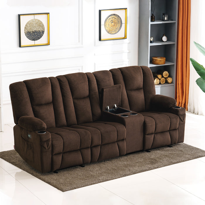 Mcombo Fabric Power Loveseat Recliner, Electric Reclining Sofa with Heat and Massage, Cup Holders, USB Charge Port for Living Room 6015/6035/6025/6045