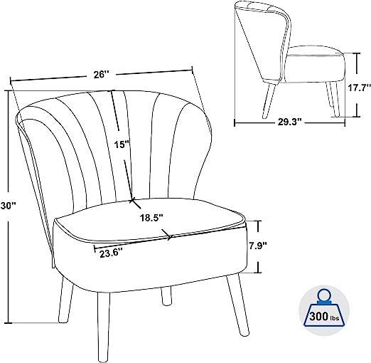 Mcombo Modern Accent Chair, Velvet Tufted Wingback Club Chairs, Leisure Upholstered Side Chair with Wood Legs, Comfy Shell Chair Vanity Chair for Living Room Bedroom Reception 4720