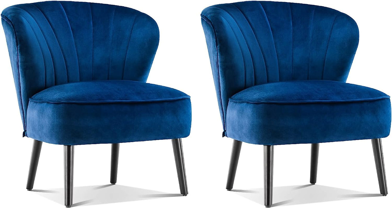 Mcombo Modern Accent Chair, Velvet Tufted Wingback Club Chairs, Leisure Upholstered Side Chair with Wood Legs, Comfy Shell Chair Vanity Chair for Living Room Bedroom Reception 4720