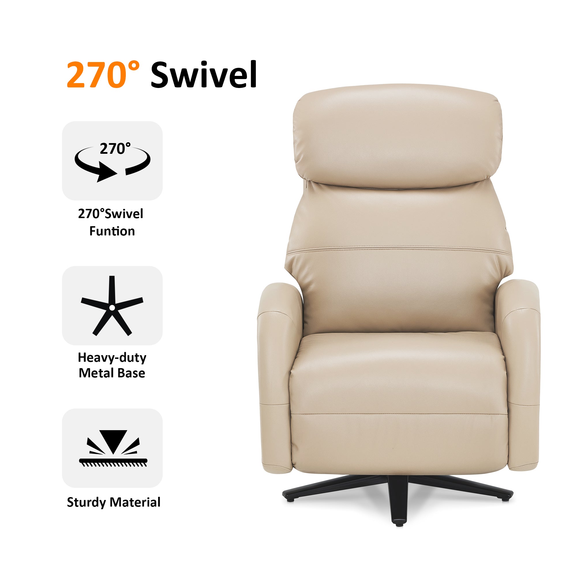 Dual Motor Power Recliner Swivel Chair, Faux Leather 4610