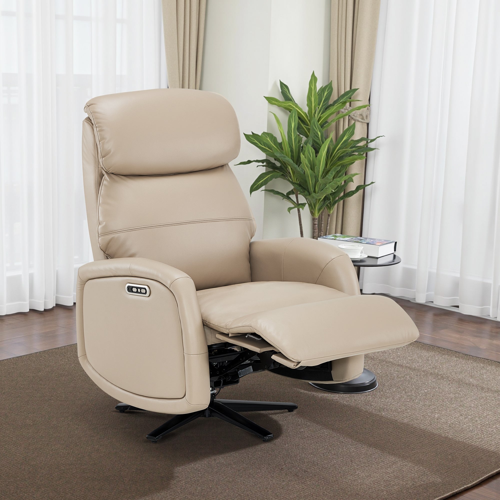 Dual Motor Power Recliner Swivel Chair, Faux Leather 4610