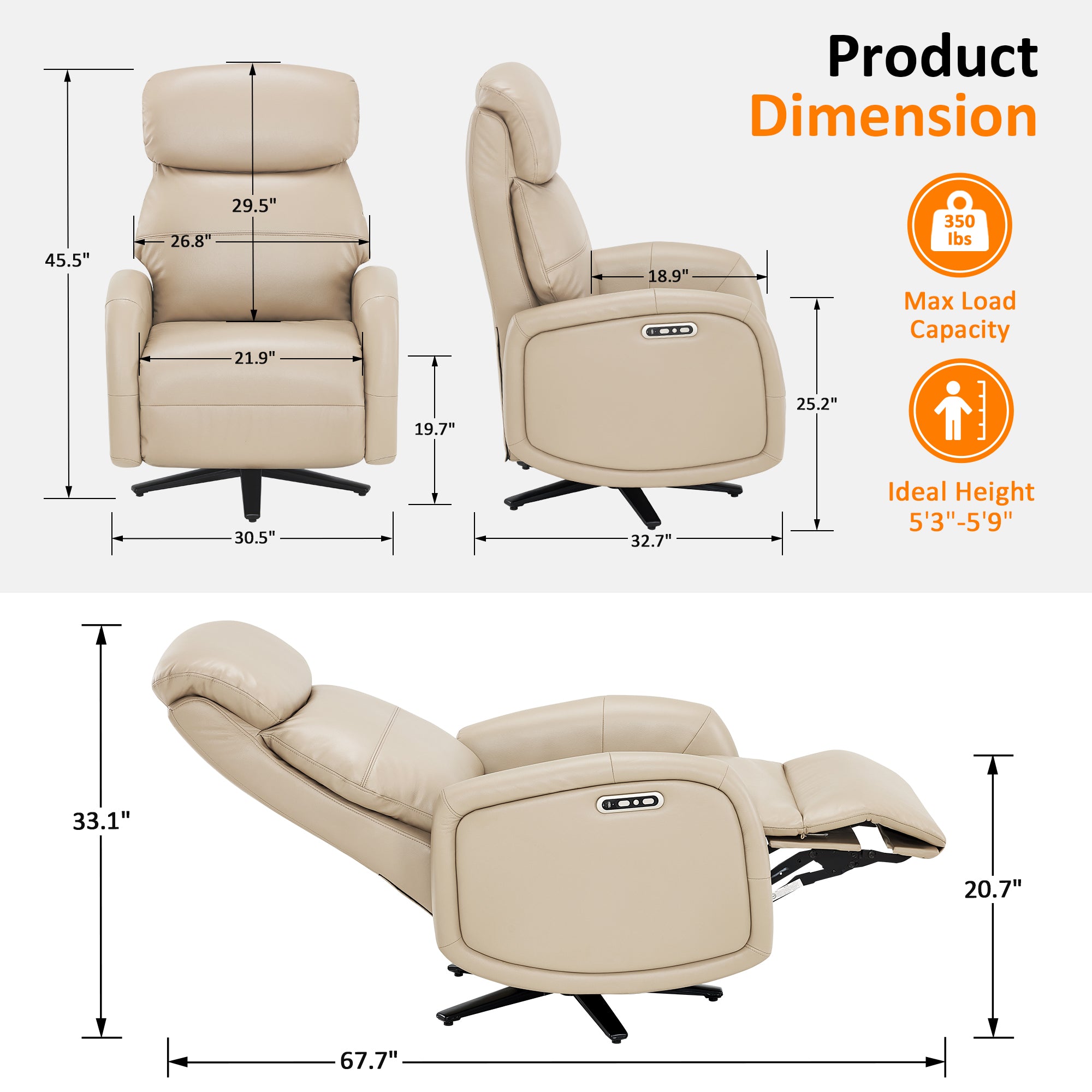 Dual Motor Power Recliner Swivel Chair, Faux Leather 4610