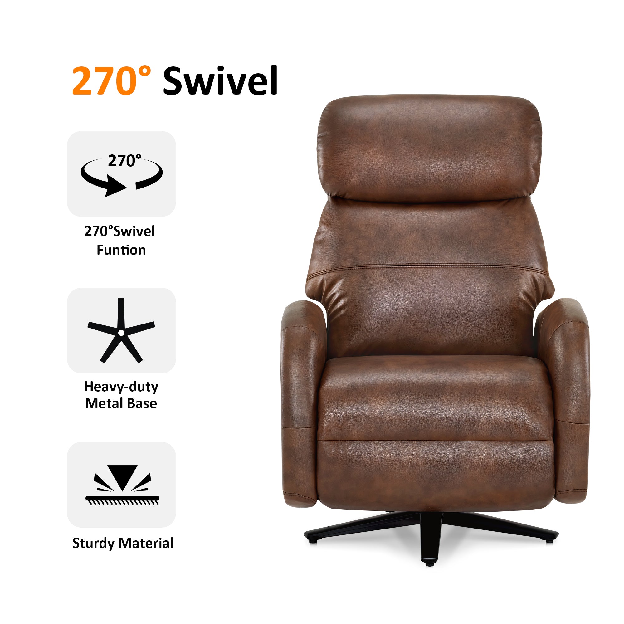Dual Motor Power Recliner Swivel Chair, Faux Leather 4610