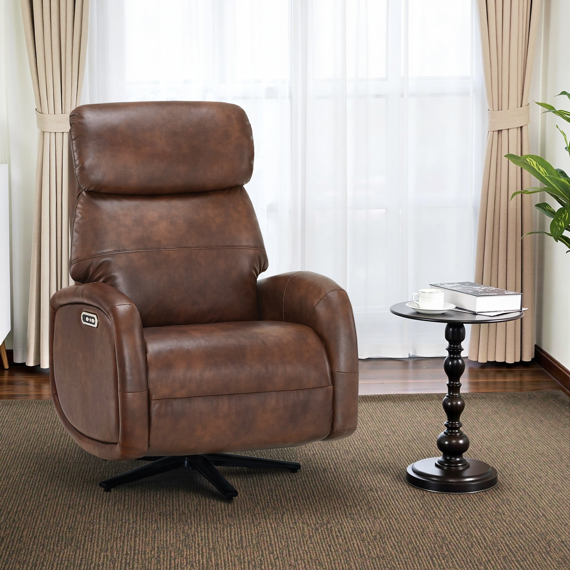 Dual Motor Power Recliner Swivel Chair, Faux Leather 4610