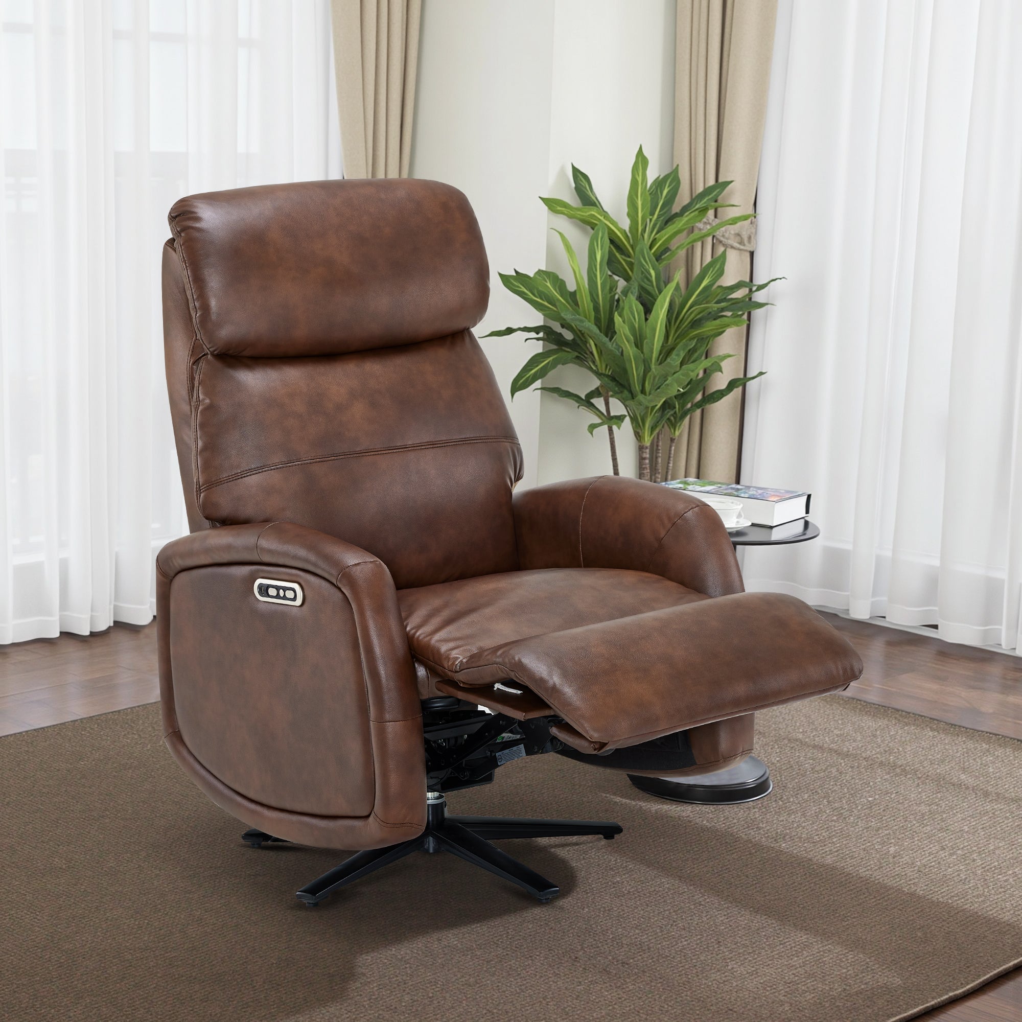 Dual Motor Power Recliner Swivel Chair, Faux Leather 4610