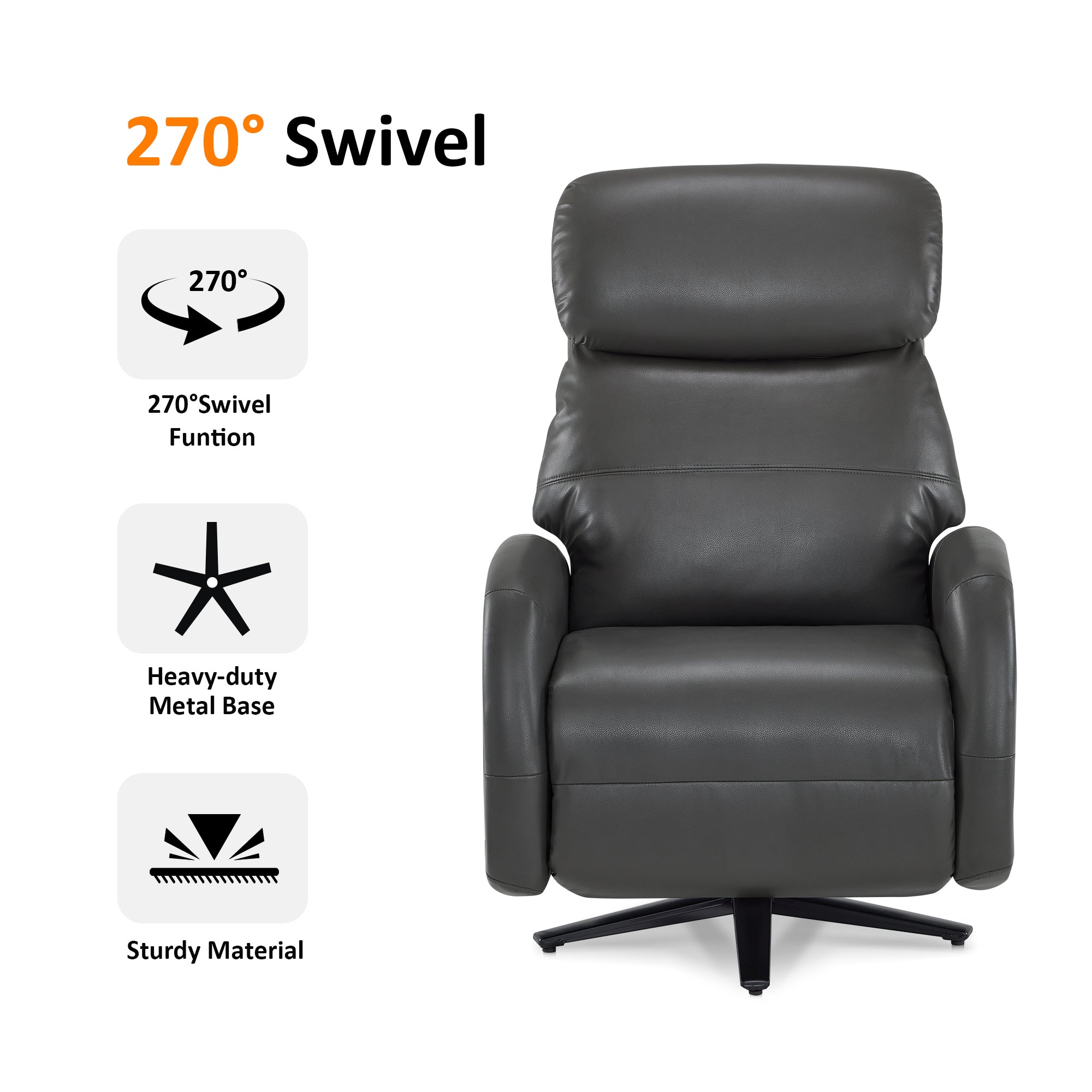 Dual Motor Power Recliner Swivel Chair, Faux Leather 4610