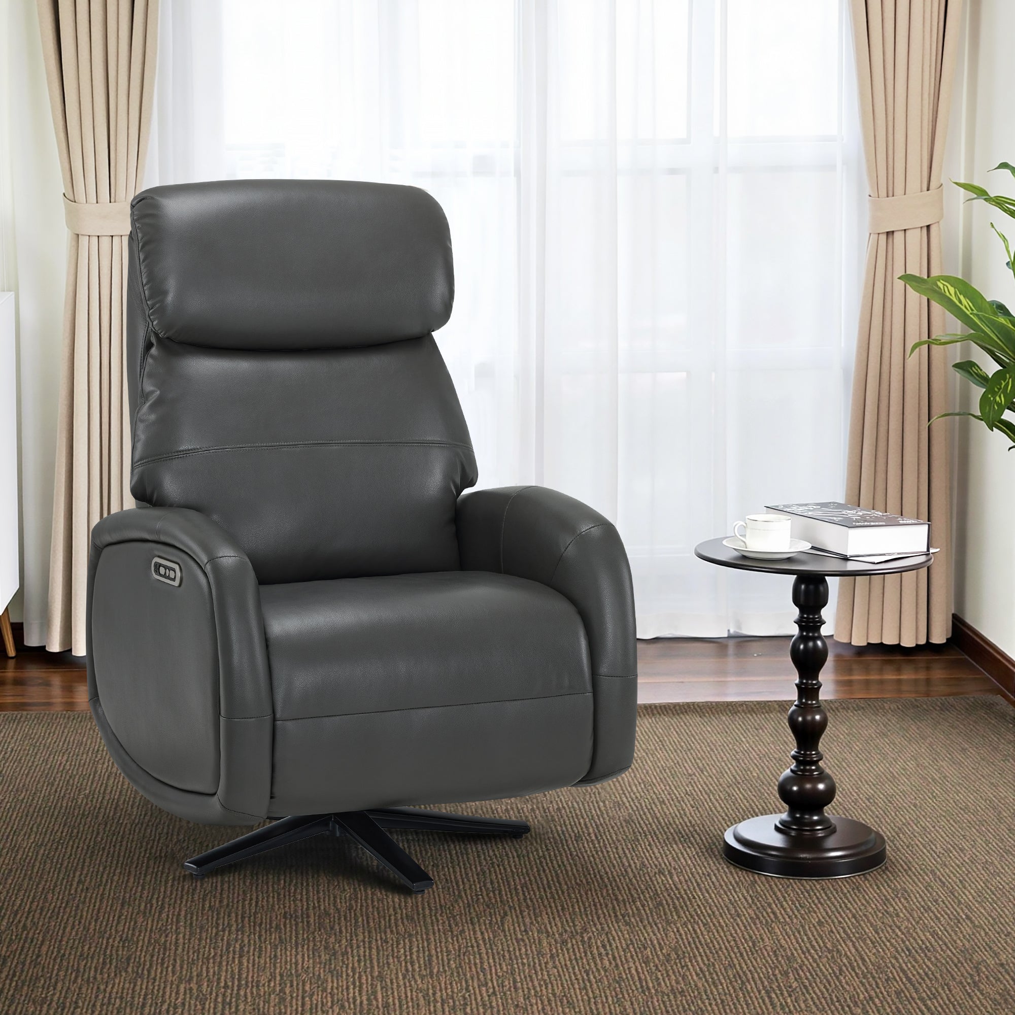 Dual Motor Power Recliner Swivel Chair, Faux Leather 4610