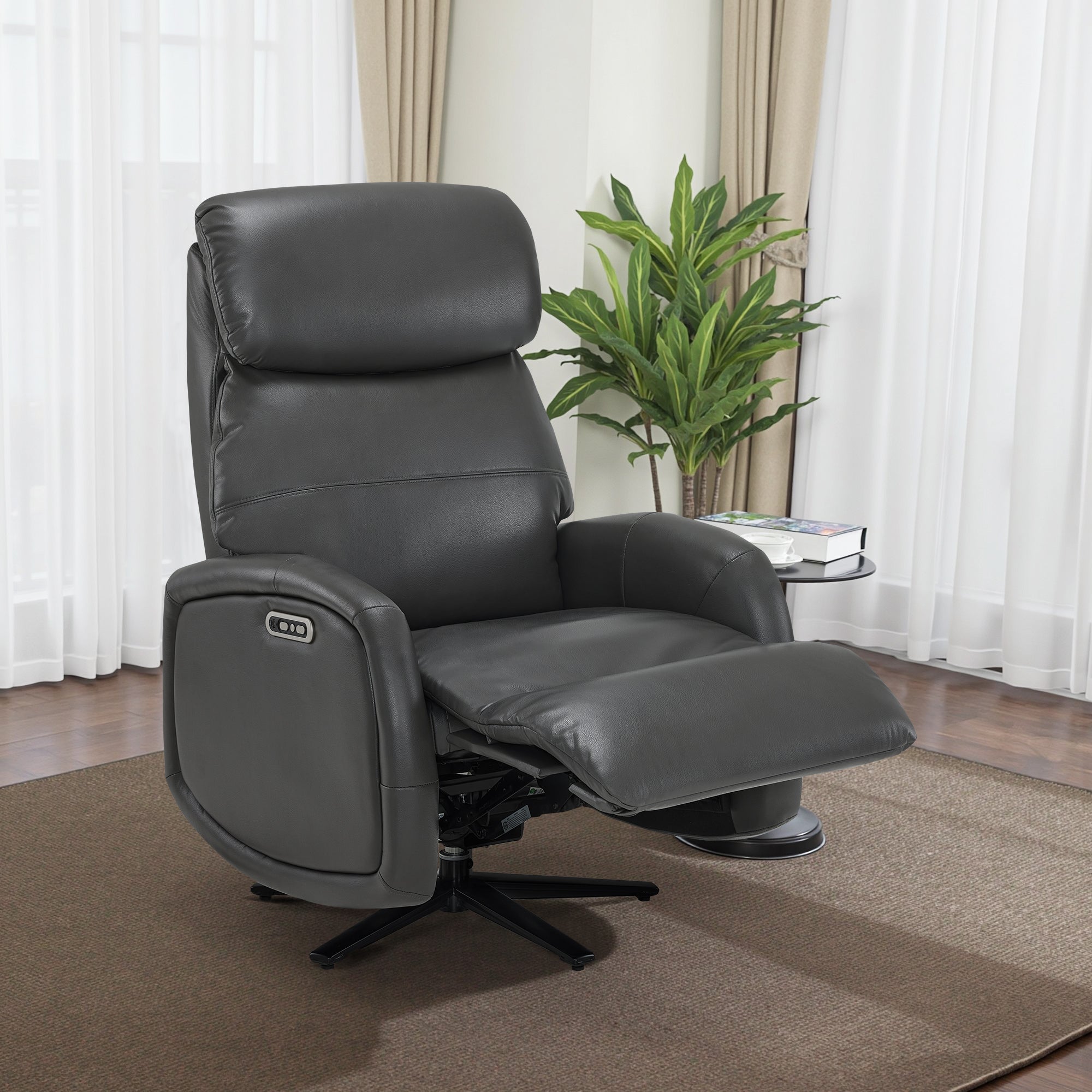 Dual Motor Power Recliner Swivel Chair, Faux Leather 4610