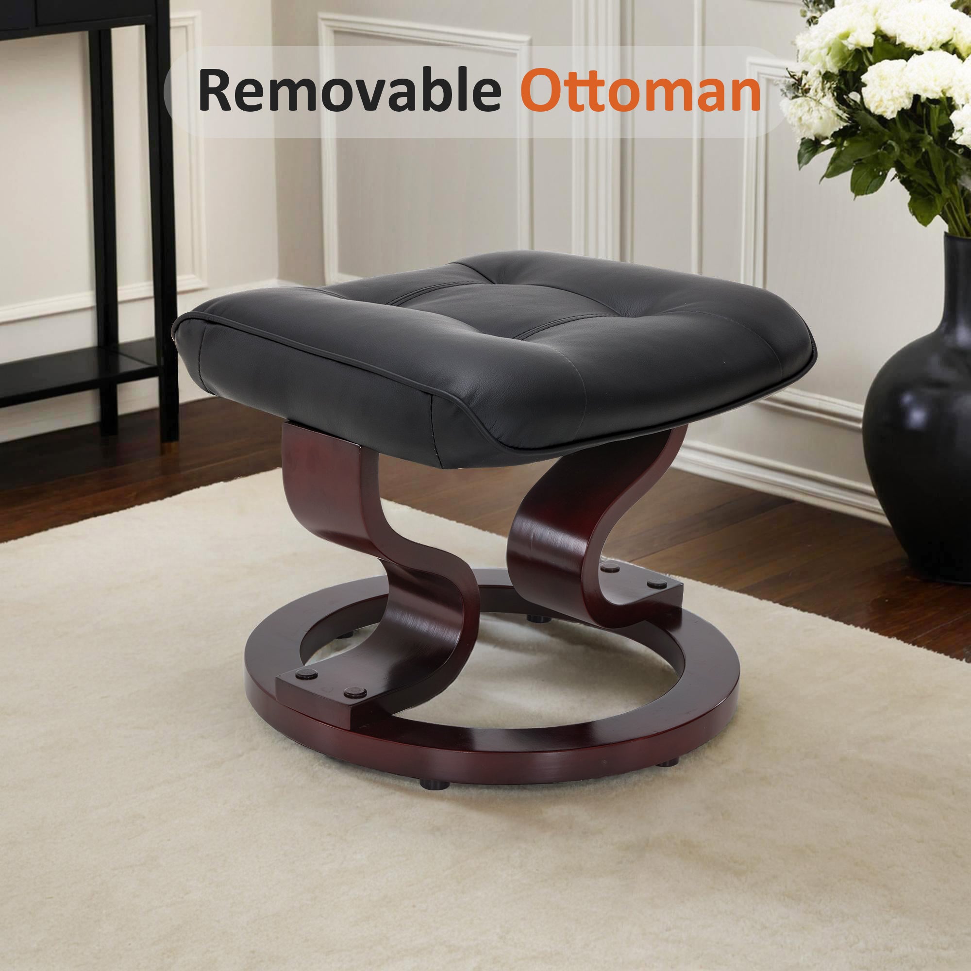 Swivel Recliner with Ottoman, Faux Leather 9019