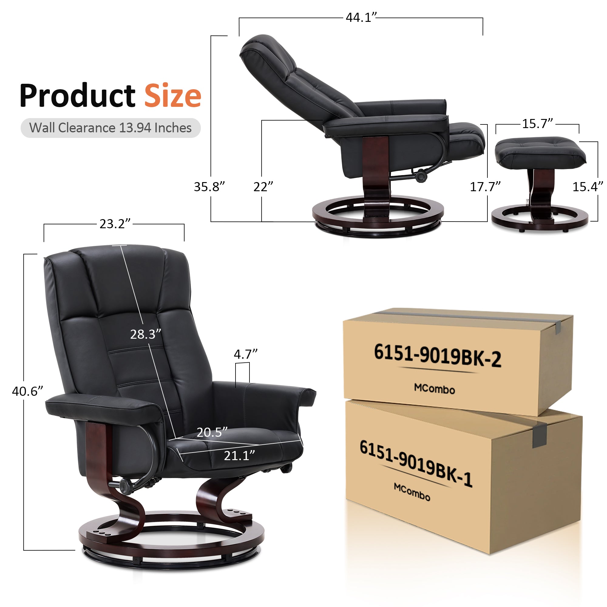 Swivel Recliner with Ottoman, Faux Leather 9019
