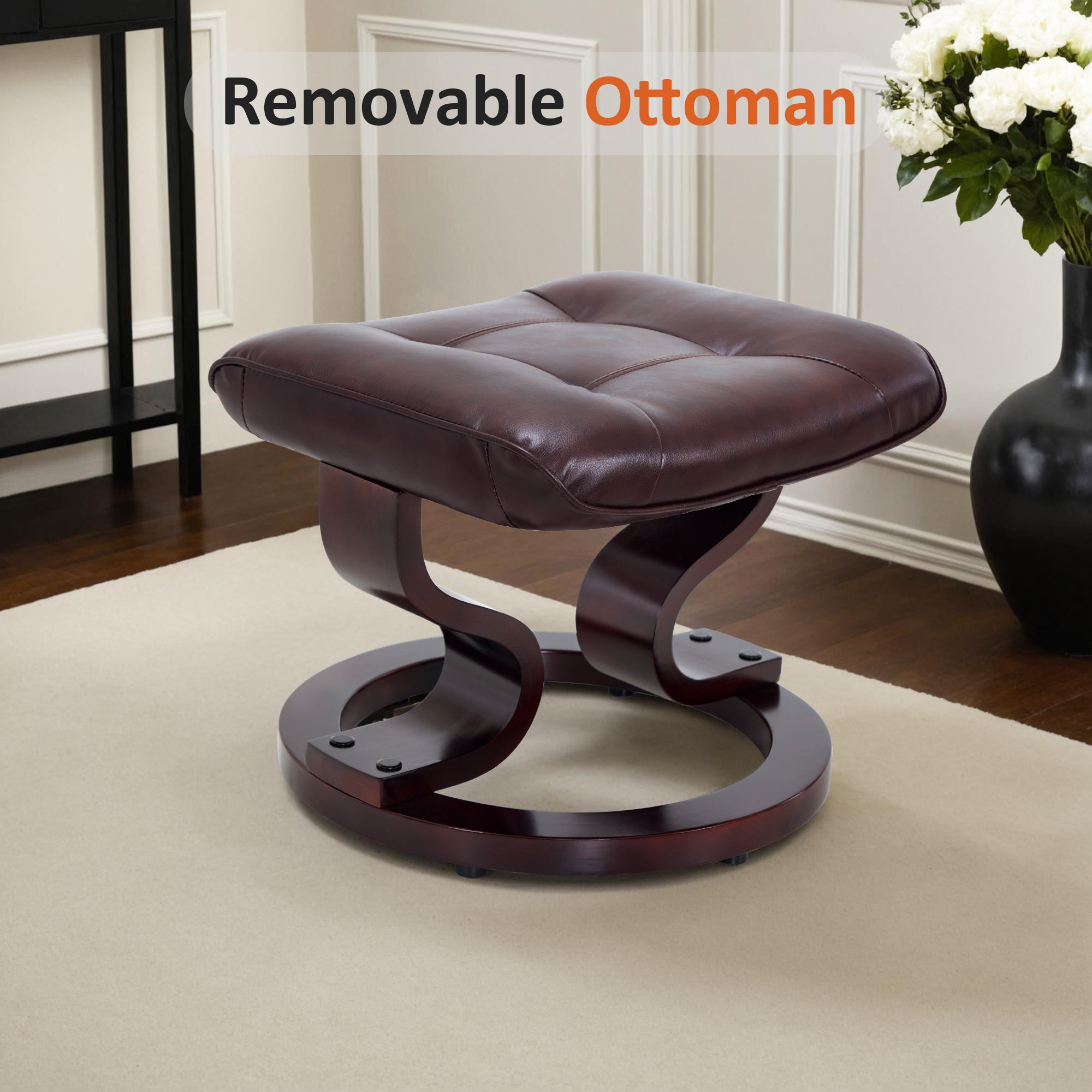 Swivel Recliner with Ottoman, Faux Leather 9019