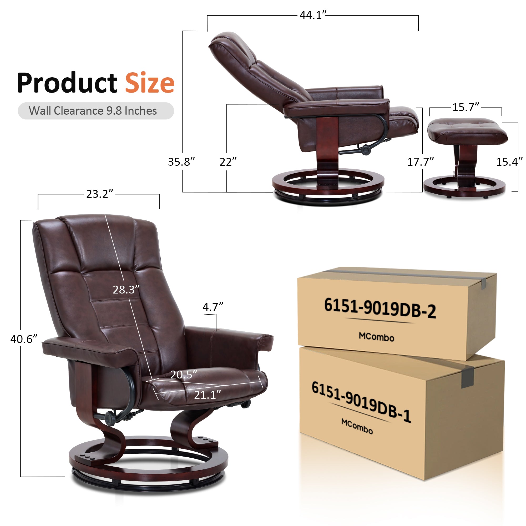 Swivel Recliner with Ottoman, Faux Leather 9019