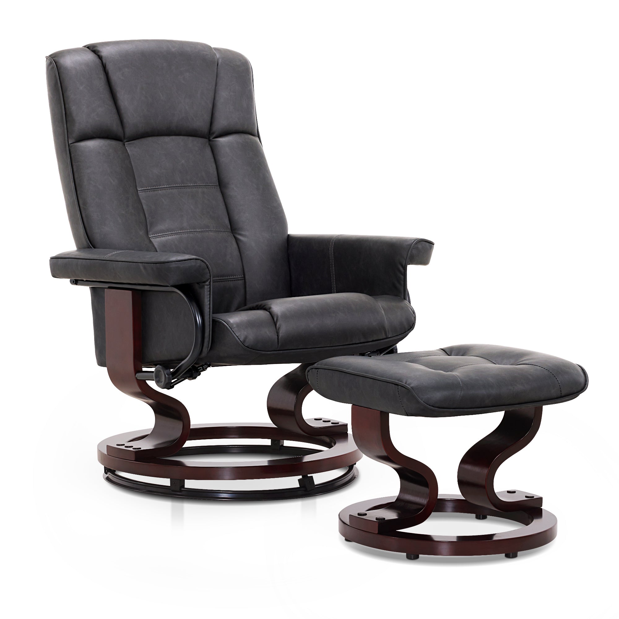Swivel Recliner with Ottoman, Faux Leather 9019