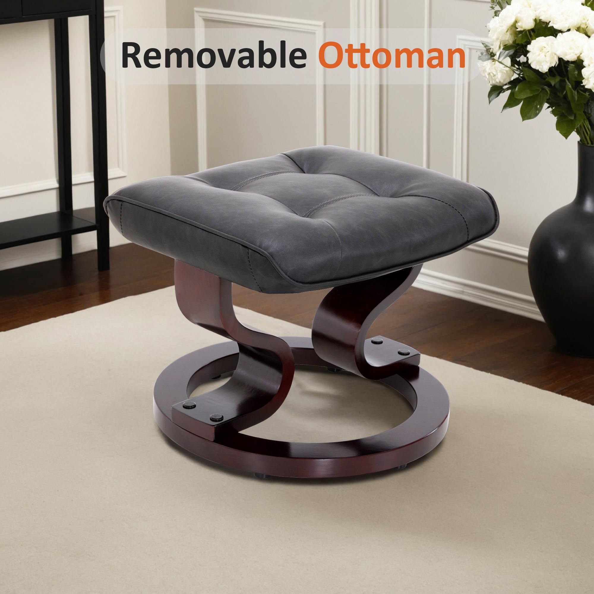 Swivel Recliner with Ottoman, Faux Leather 9019