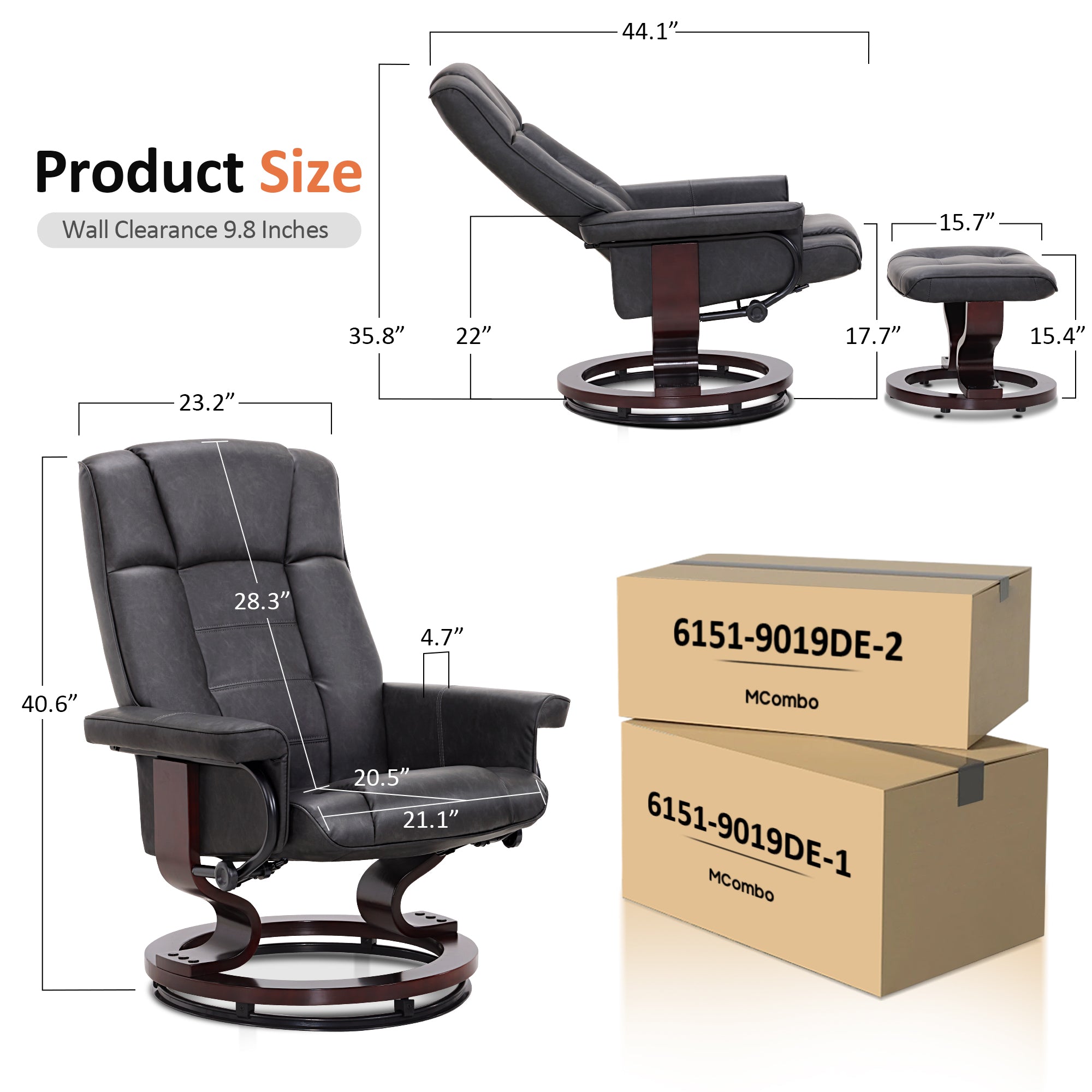 Swivel Recliner with Ottoman, Faux Leather 9019