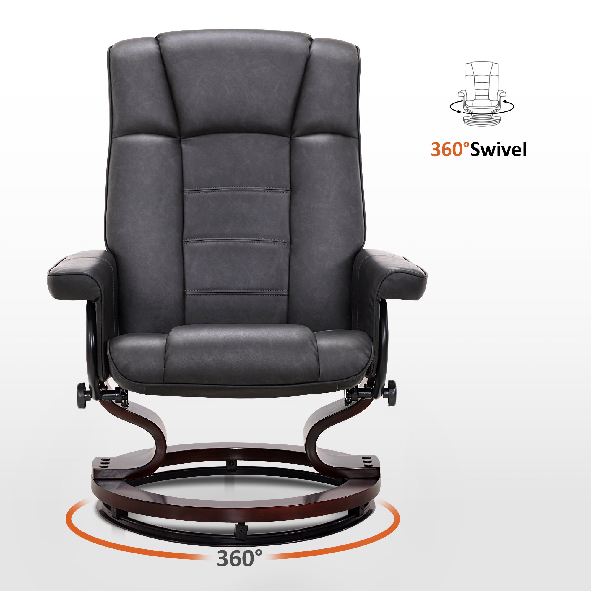 Swivel Recliner with Ottoman, Faux Leather 9019