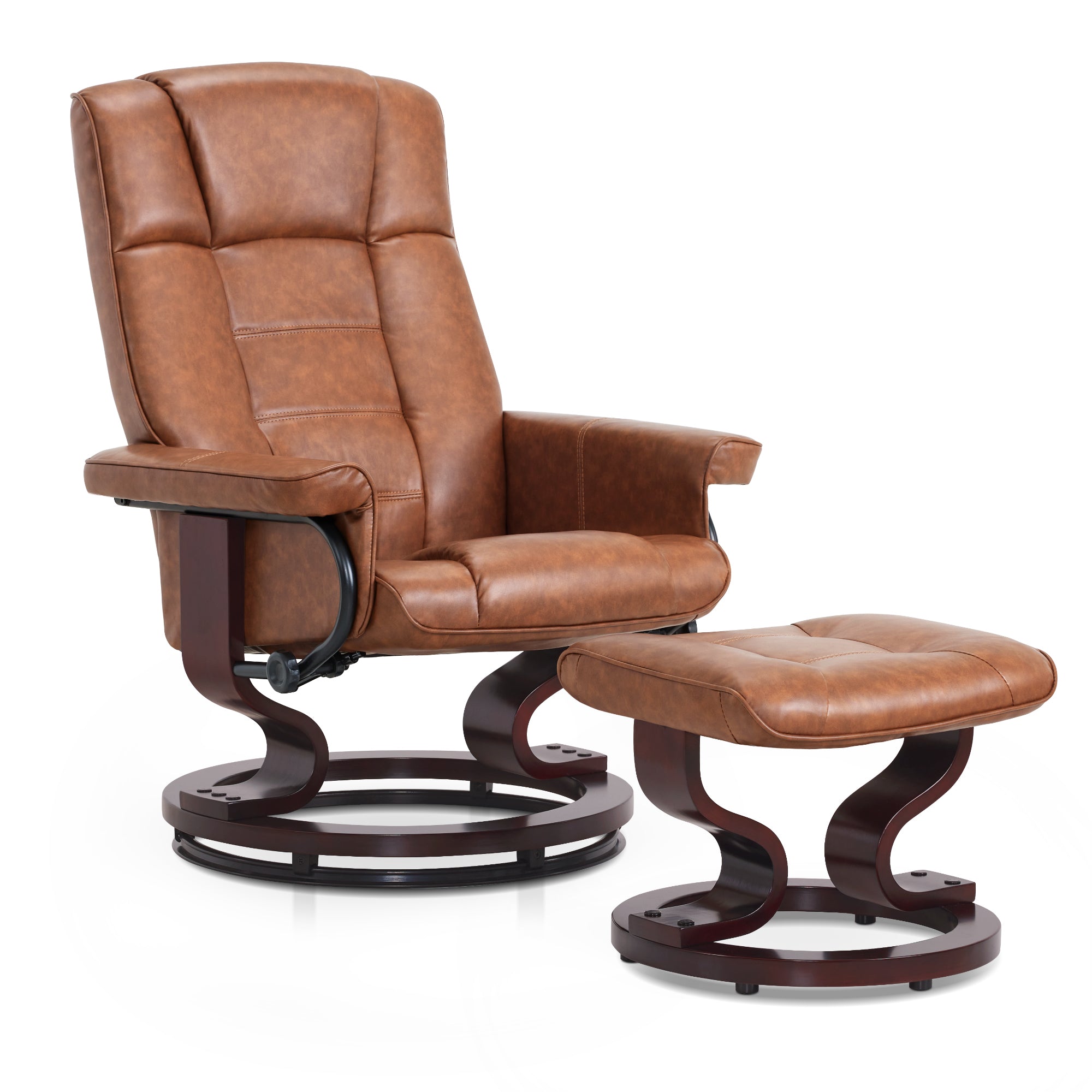 Swivel Recliner with Ottoman, Faux Leather 9019