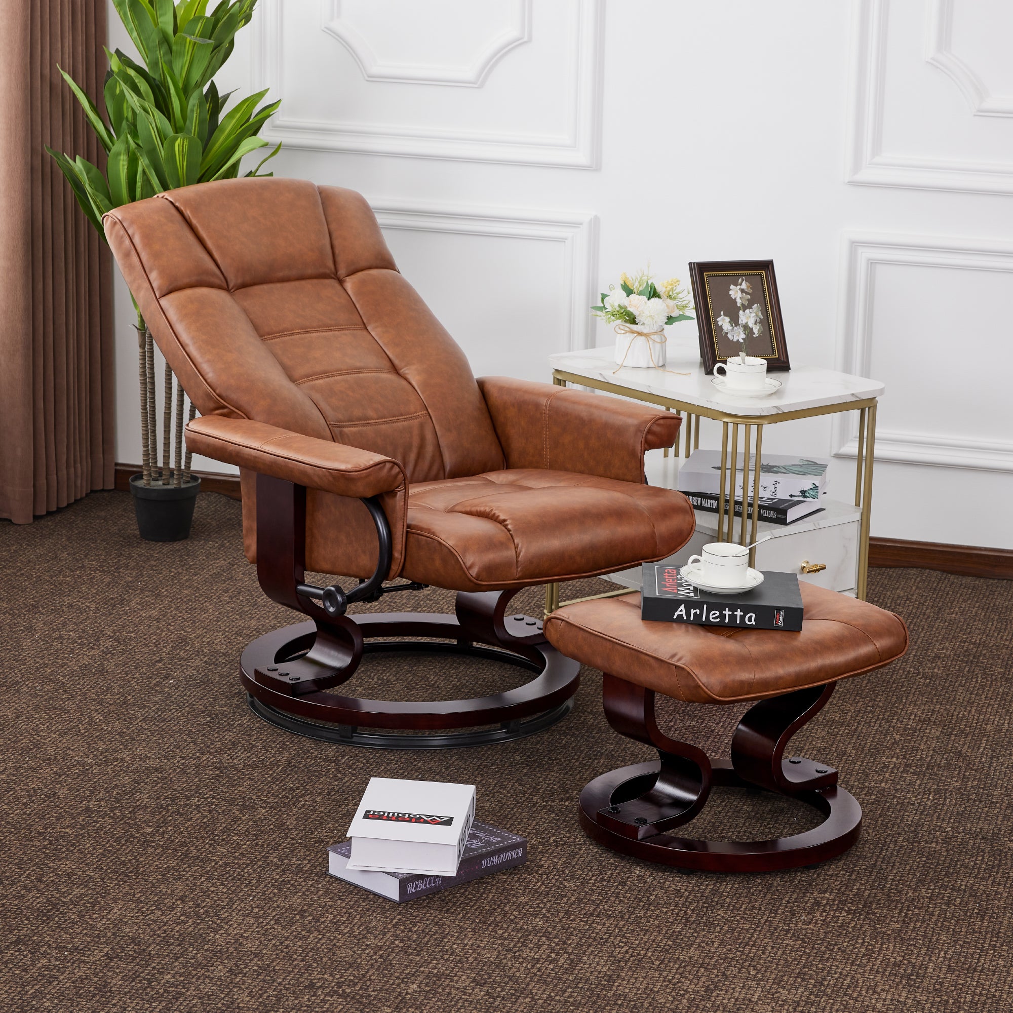 Swivel Recliner with Ottoman, Faux Leather 9019