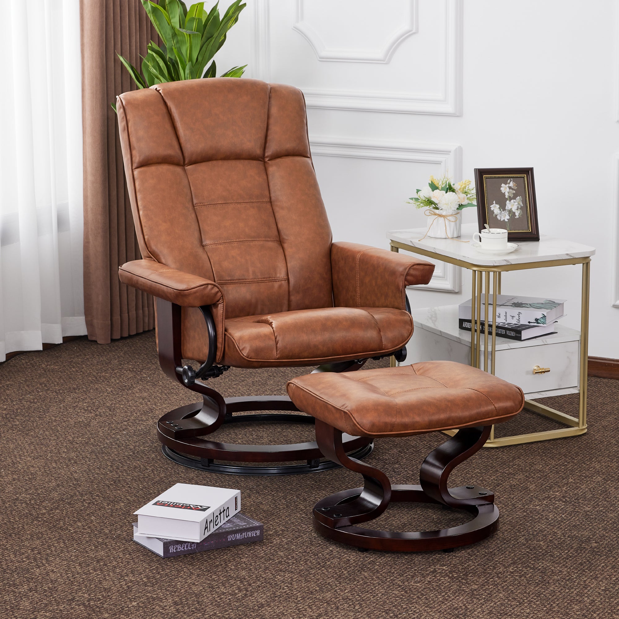 Swivel Recliner with Ottoman, Faux Leather 9019